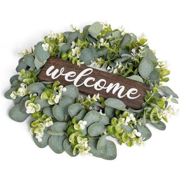 Welcome Sign Wreath 16'' Rustic Round Hanging Door Decor Outdoor Indoor - Picture 6 of 8